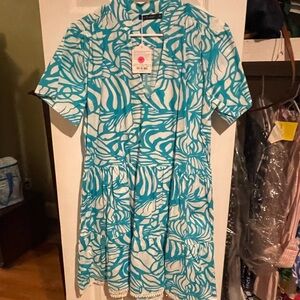 Blue and White Patterned Women's Dress